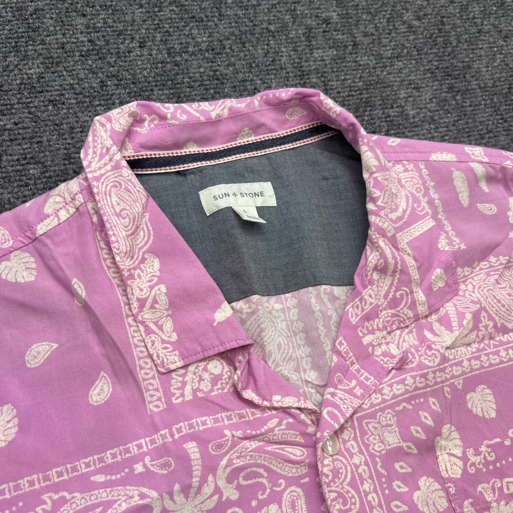 Sun + Stone Bandana Paisley Print Short Sleeve Camp Collar Button Down Shirt